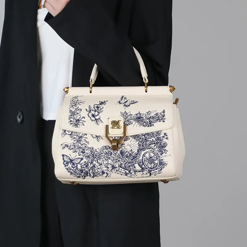 White Floral Embroidered Handbag