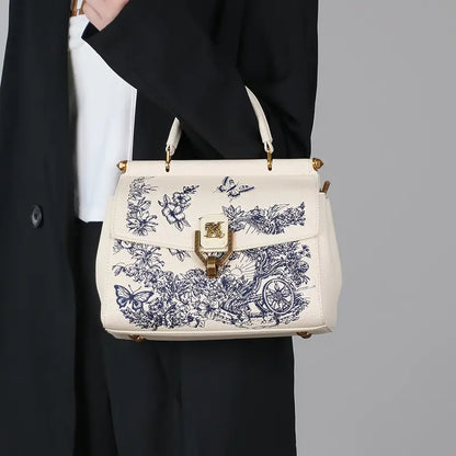 White Floral Embroidered Handbag