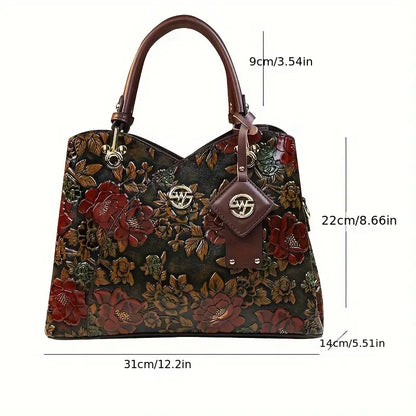 Vintage Floral Tote Bag – Luxe PU Leather