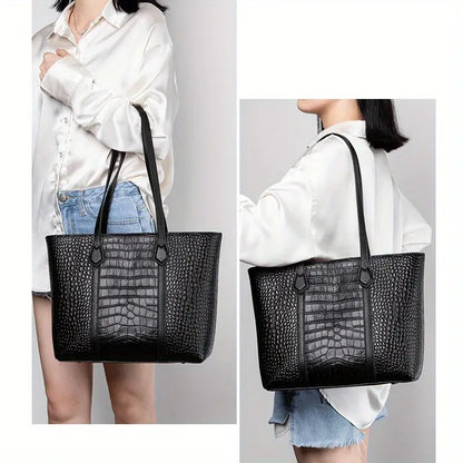 Luxe Crocodile-Embossed Leather Tote