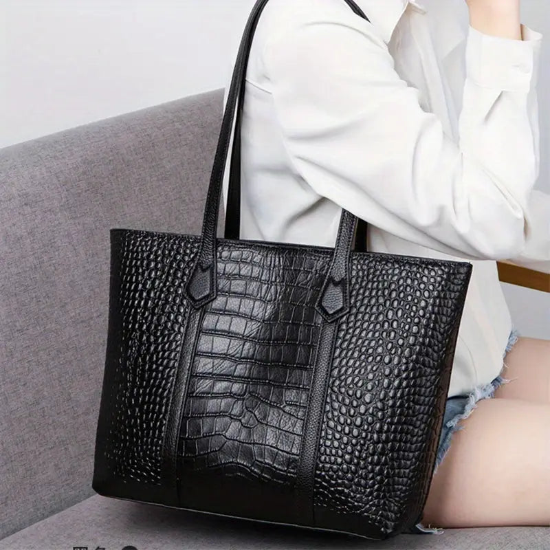 Luxe Crocodile-Embossed Leather Tote
