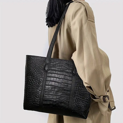 Luxe Crocodile-Embossed Leather Tote