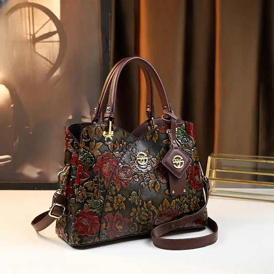 Vintage Floral Tote Bag – Luxe PU Leather