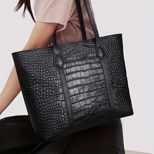 Luxe Crocodile-Embossed Leather Tote