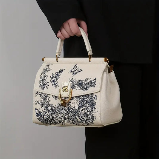 White Floral Embroidered Handbag